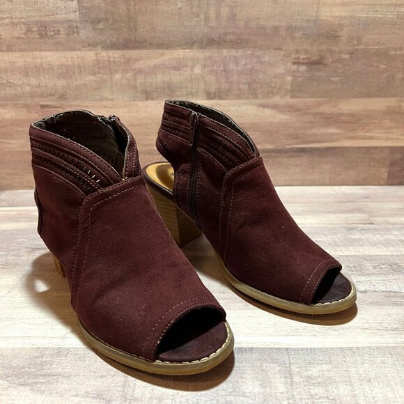 Sonoma Chic Stylish Burgundy Peep Toe Ankle Boots with Block Heel 6.5M Textile - Picture 1 of 11